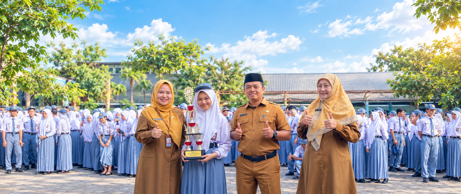 Guru dan staf SMAN 1 Tanjungbalai berfoto bersama di halaman sekolah